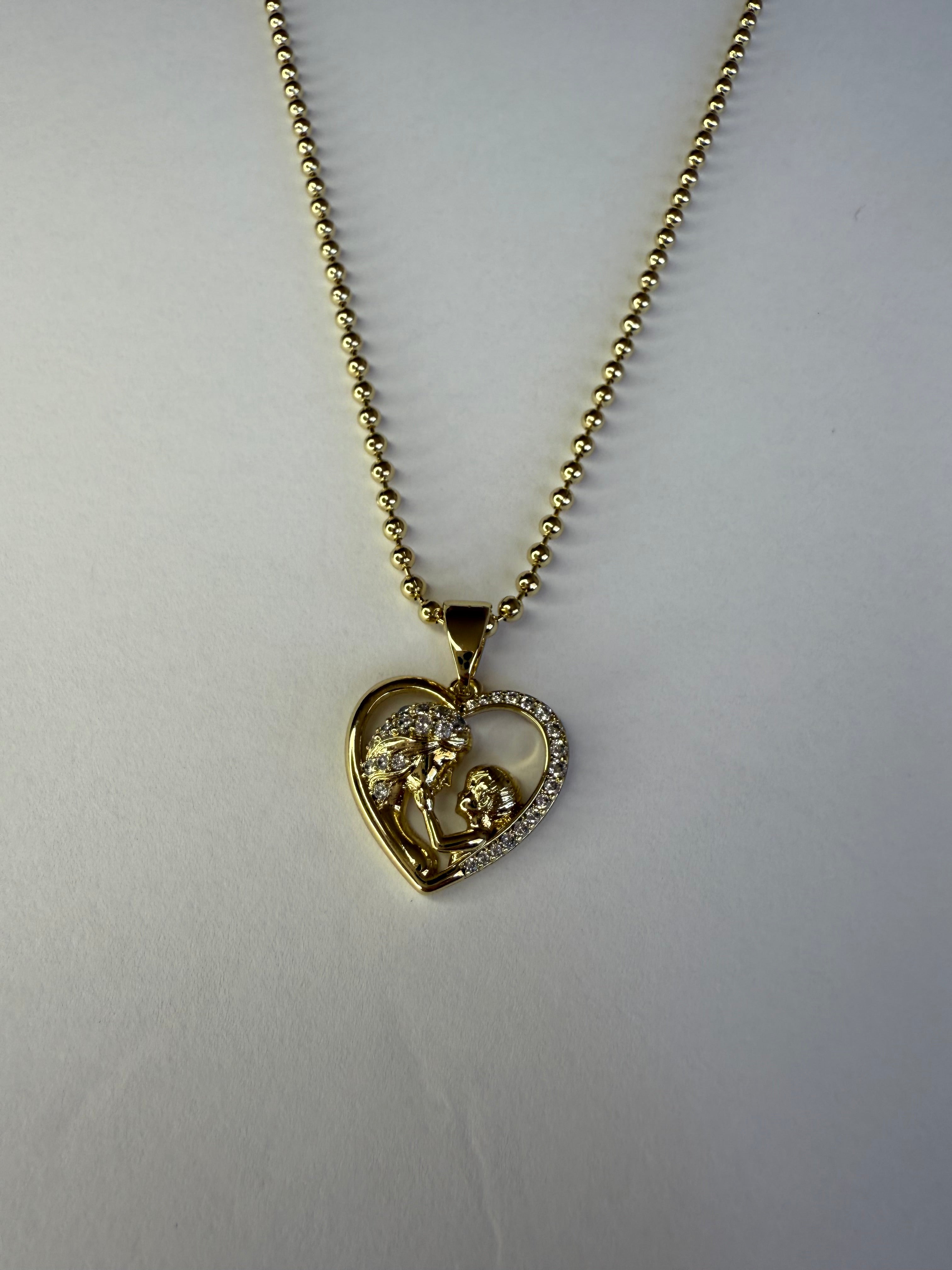 Collar Xuping Cadena Bolitas Baño en Oro 18k Corazón Mamá e Hijo / Xuping Necklace Chain Balls 18k Gold Bath Heart Mom and Son
