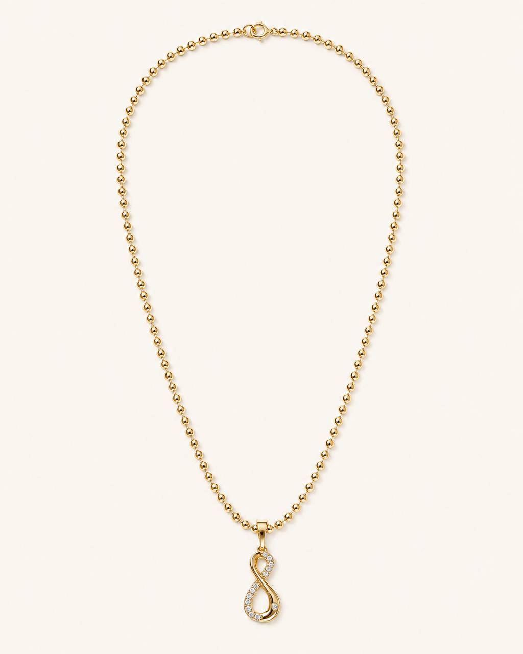 Collar Xuping Baño en Oro 18k Infinito con Cristales, Cadena Bolitas / Gold Plated Infinity Pendant Necklace,Ball Chain