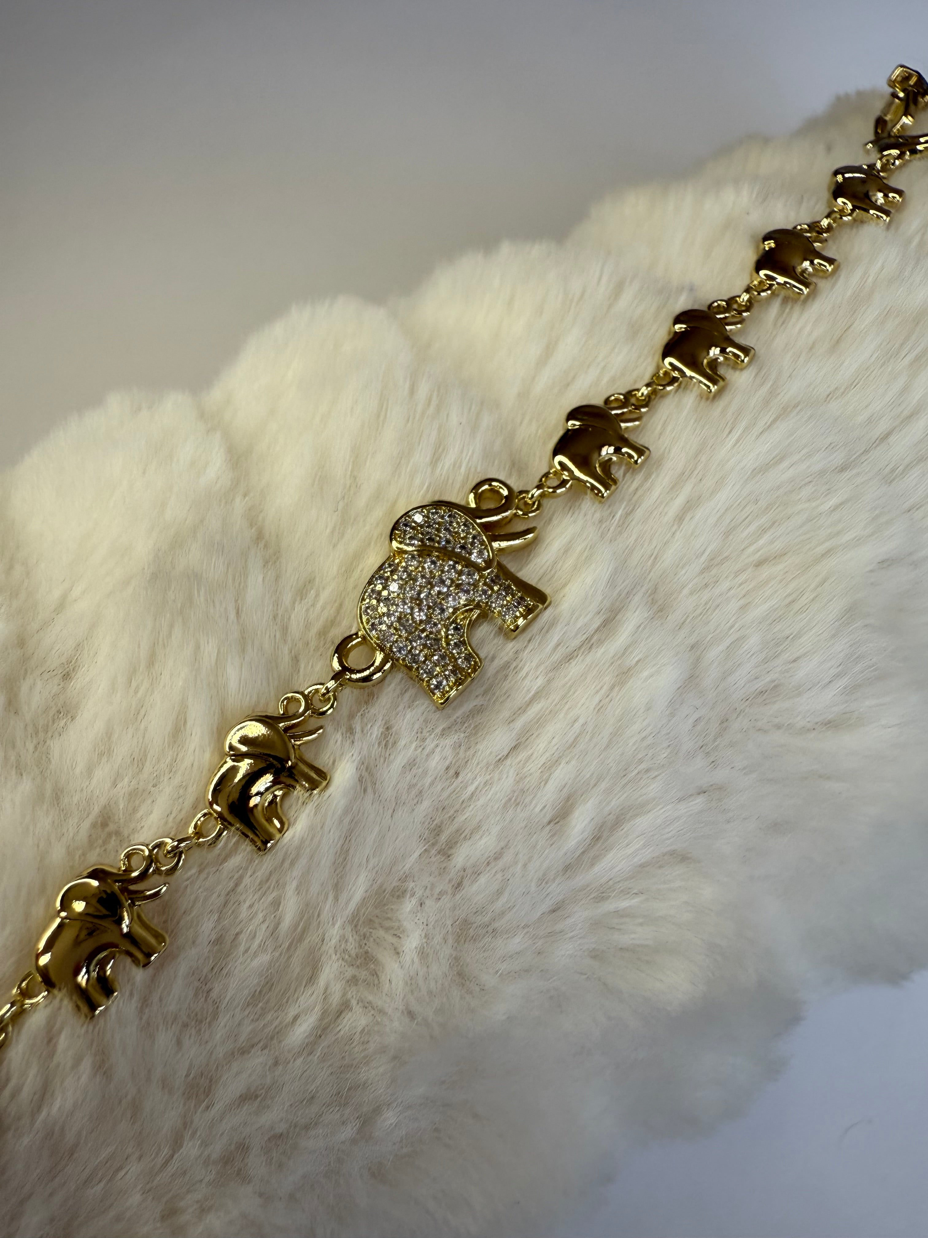 Pulsera Xuping Baño en Oro 18k Elefantes / Gold Plated Elephant and Crystal Bracelet