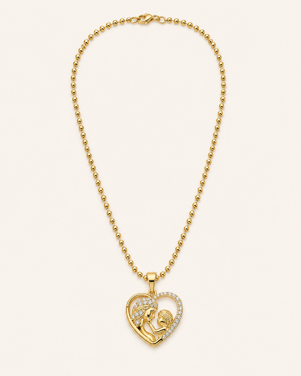 Collar Xuping Cadena Bolitas Baño en Oro 18k Corazón Mamá e Hijo / Xuping Necklace Chain Balls 18k Gold Bath Heart Mom and Son