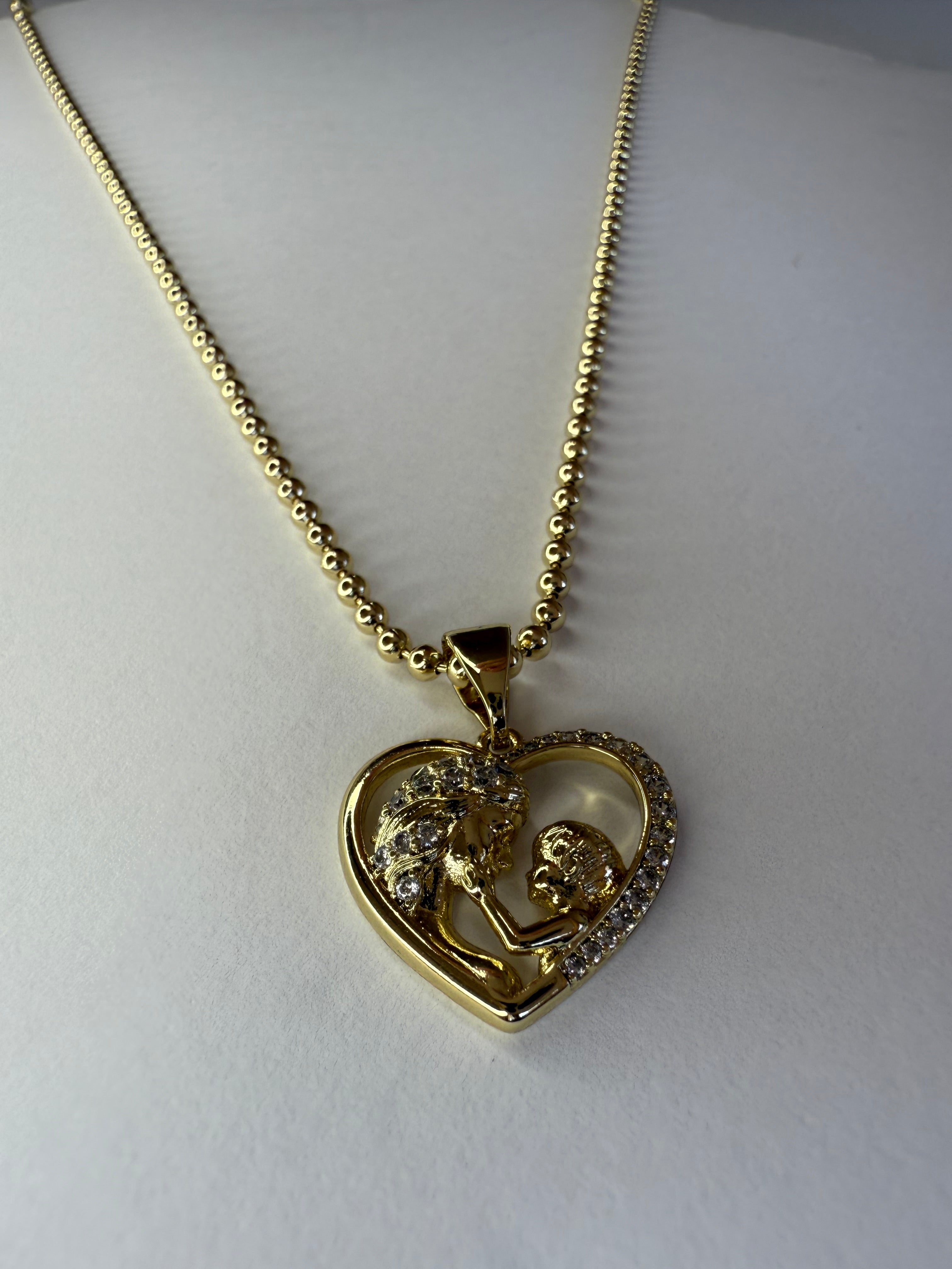 Collar Xuping Cadena Bolitas Baño en Oro 18k Corazón Mamá e Hijo / Xuping Necklace Chain Balls 18k Gold Bath Heart Mom and Son