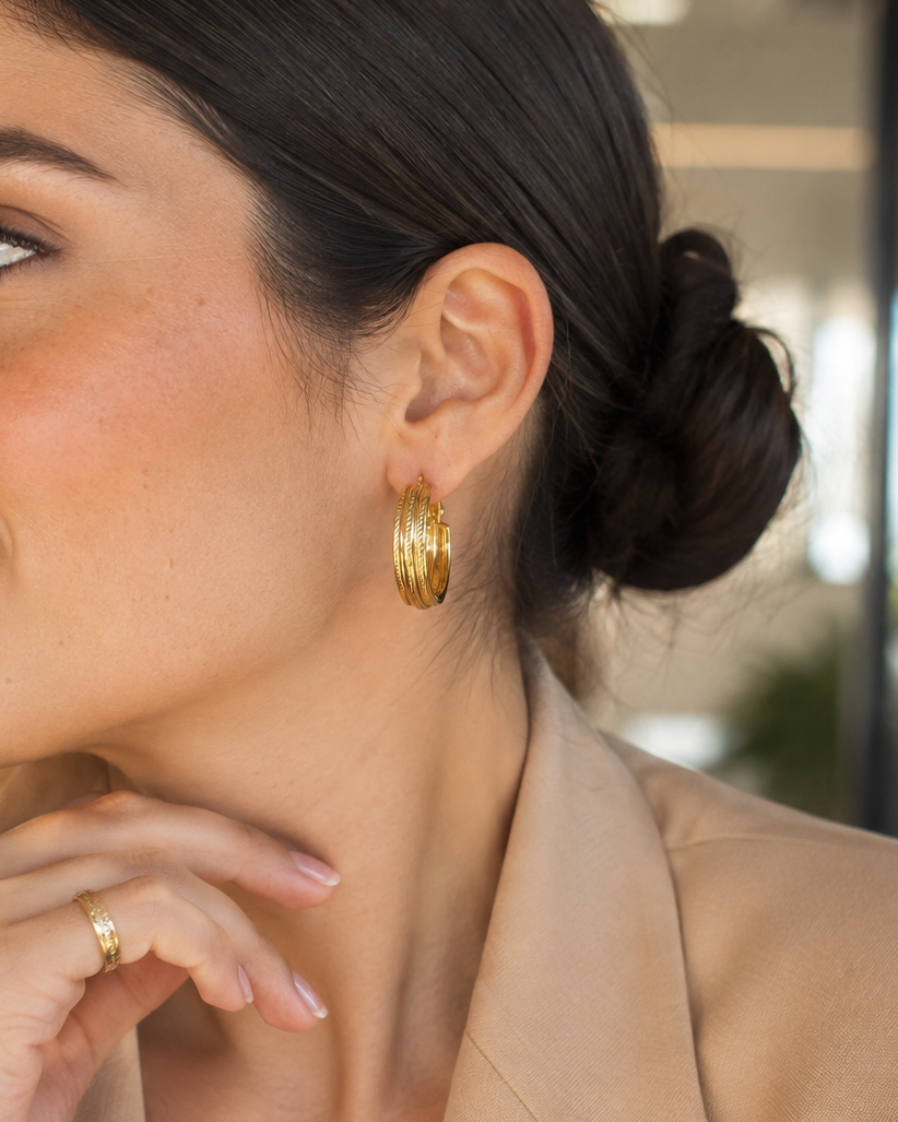 Candonga Xuping Baño en Oro 18k Texturizada / Gold Plated Textured Hoop Earrings