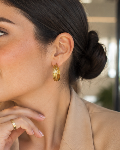 Candonga Xuping Baño en Oro 18k Texturizada / Gold Plated Textured Hoop Earrings