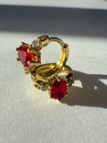 Aretes Xuping Baño en Oro 18k con Circonia Roja / Gold Plated Red Crystal Hoop Earrings