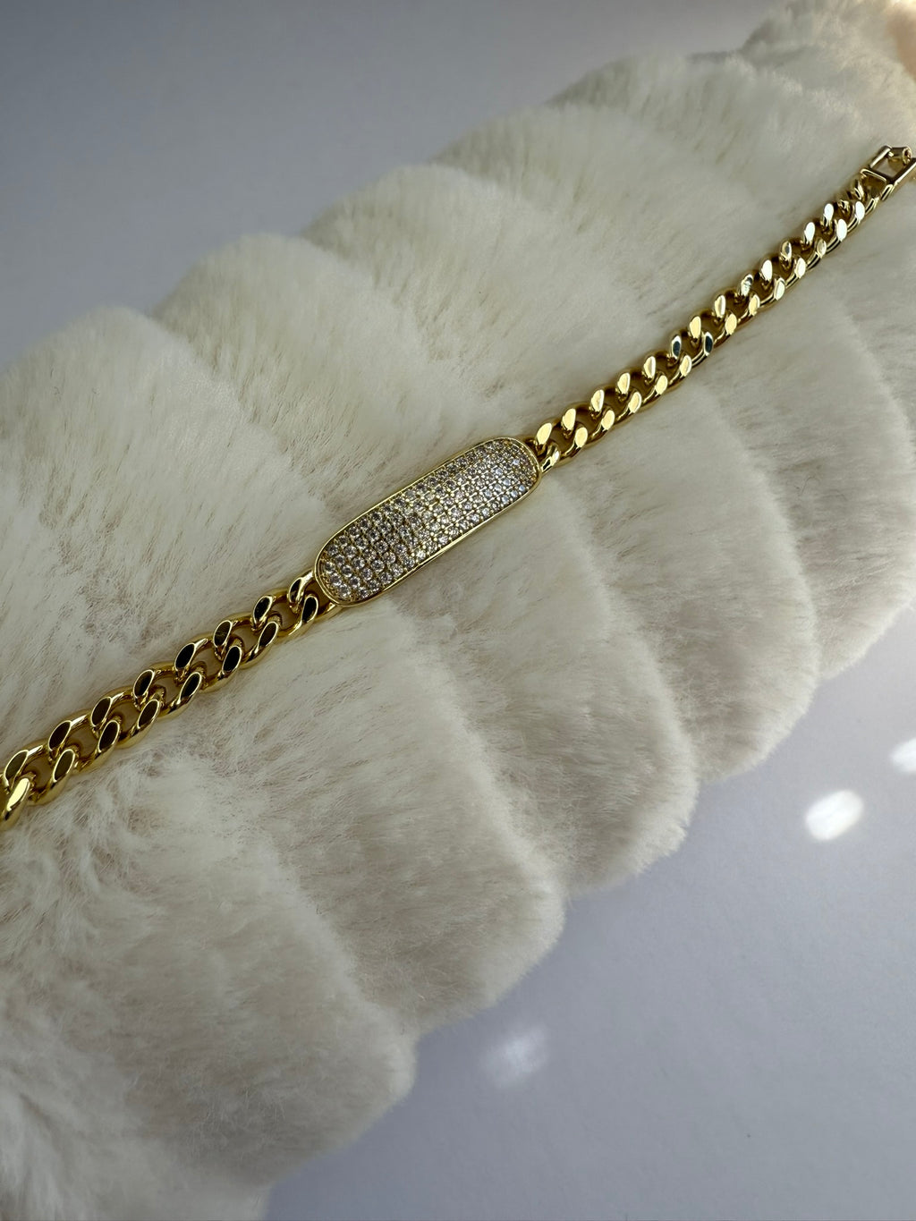 Pulsera Xuping Baño en Oro 18k Eslabón Cubano con Cristales / Gold Plated Cuban Link Bracelet