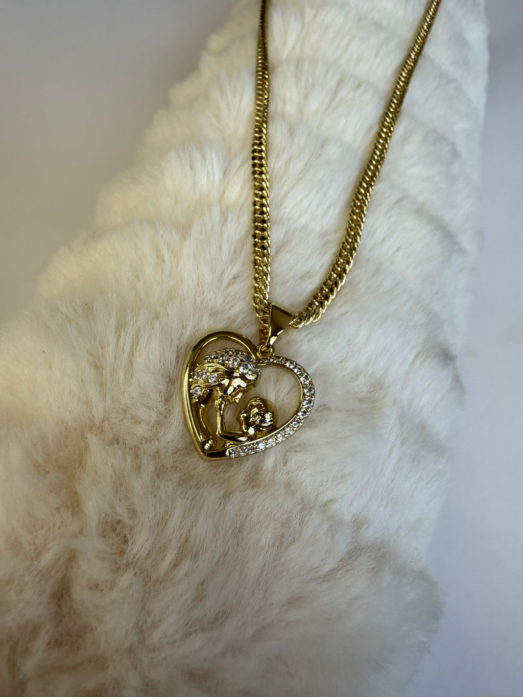 Collar Xuping Baño en Oro 18k Cadena Cubana Mamá e Hijo con Cristales / Gold Plated Curb Chain Mother and Child Pendant Necklace with Crystals