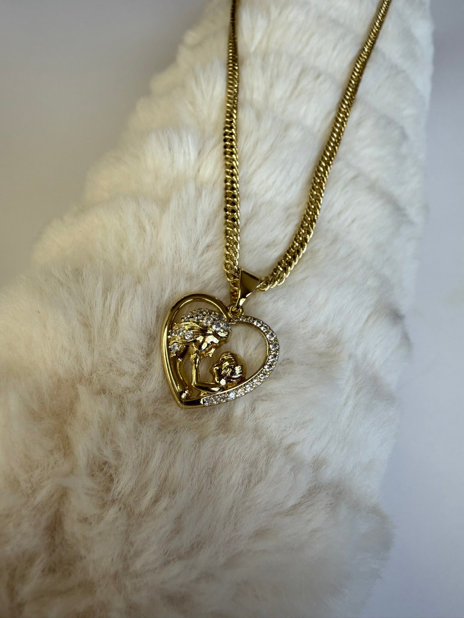 Collar Xuping Baño en Oro 18k Cadena Cubana Mamá e Hijo con Cristales / Gold Plated Curb Chain Mother and Child Pendant Necklace with Crystals