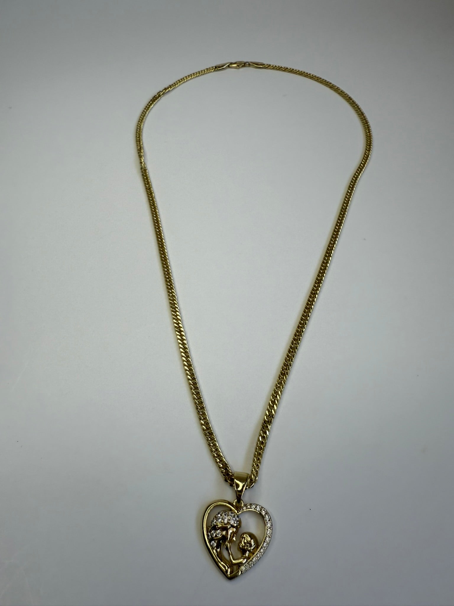 Collar Xuping Baño en Oro 18k Cadena Cubana Mamá e Hijo con Cristales / Gold Plated Curb Chain Mother and Child Pendant Necklace with Crystals
