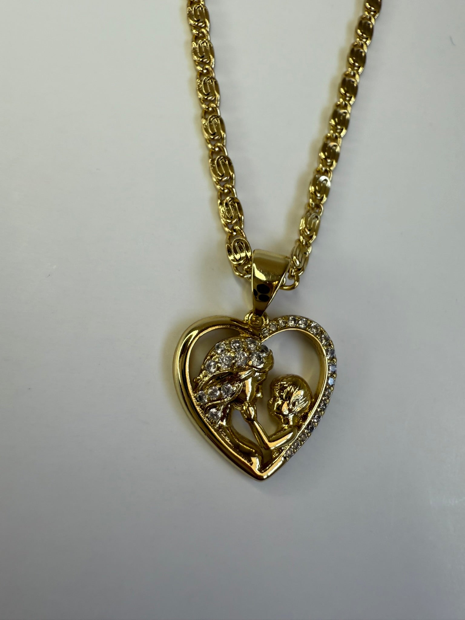 Collar Xuping Baño en Oro 18k Cadena Torzal Mamá e Hijo con Cristales / Gold Plated Rope Chain Mother and Child Pendant Necklace with Crystals