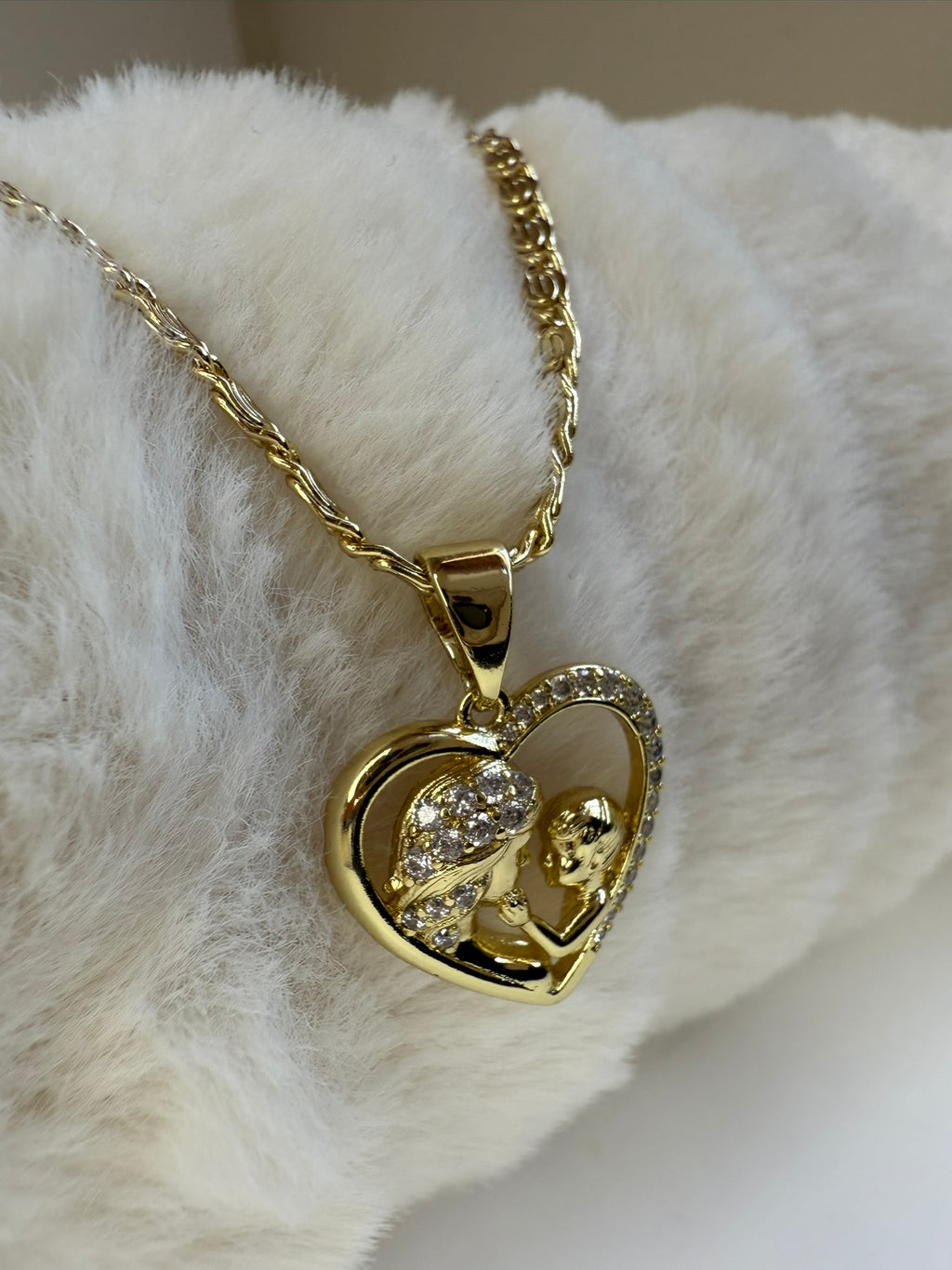 Collar Xuping Baño en Oro 18k Cadena Torzal Mamá e Hijo con Cristales / Gold Plated Rope Chain Mother and Child Pendant Necklace with Crystals