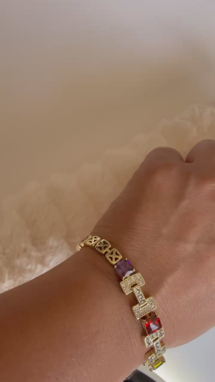 Pulsera Xuping Baño en Oro 18k con Cristales Multicolor / Gold Plated Multicolor Crystal Bracelet