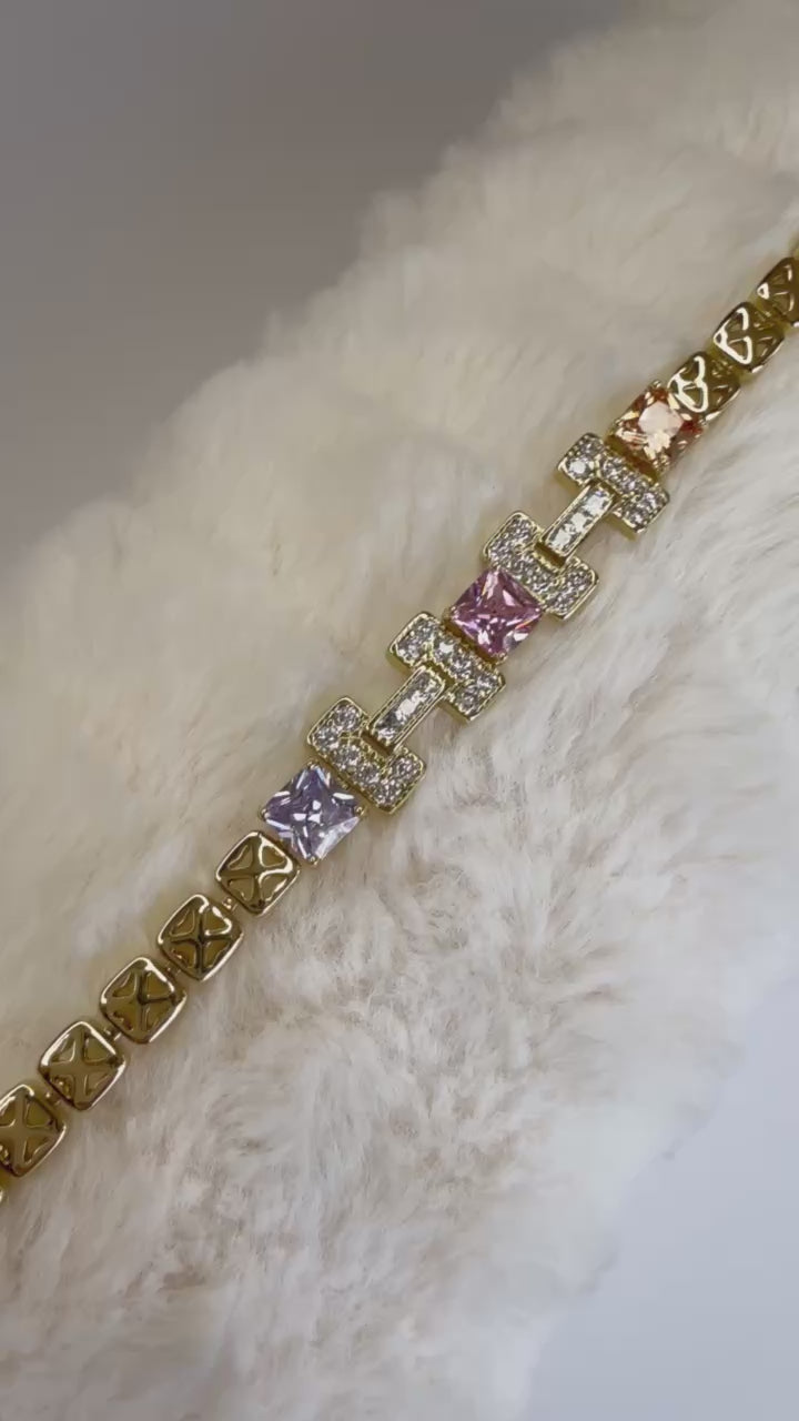 Pulsera Xuping Baño en Oro 18k con Cristales de Colores / Gold Plated Tennis Bracelet