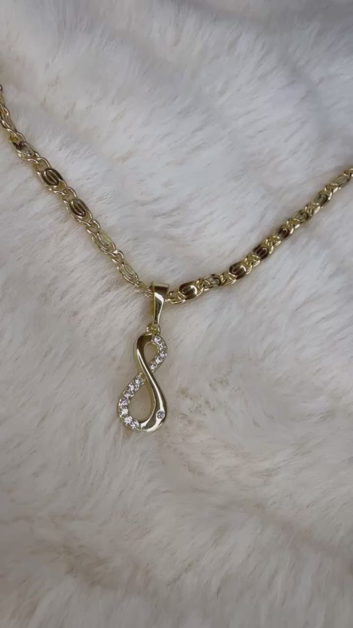 Collar Xuping Baño en Oro 18k Cadena Torzal Infinito con Cristales / Gold Plated Rope Chain Infinity Pendant Necklace with Crystals