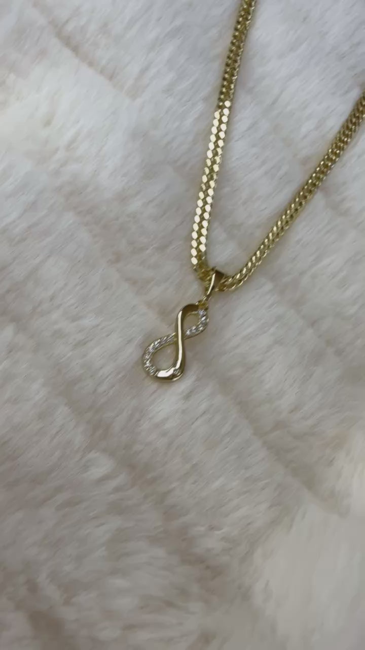 Collar Xuping Baño en Oro 18k Cadena Cubana Infinito con Cristales / Gold Plated Curb Chain Infinity Pendant Necklace with Crystals